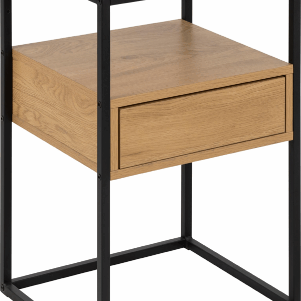 Natbord sengebord Signature Velina røgfarvet hærdet glas mat vild eg sort stålramme H60ÃB40ÃD35 cm